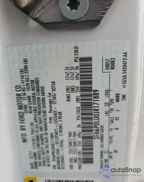 2018 Ford Fusion Se Hybrid from USA, damaged, VIN 3FA6P0LU0JR171889